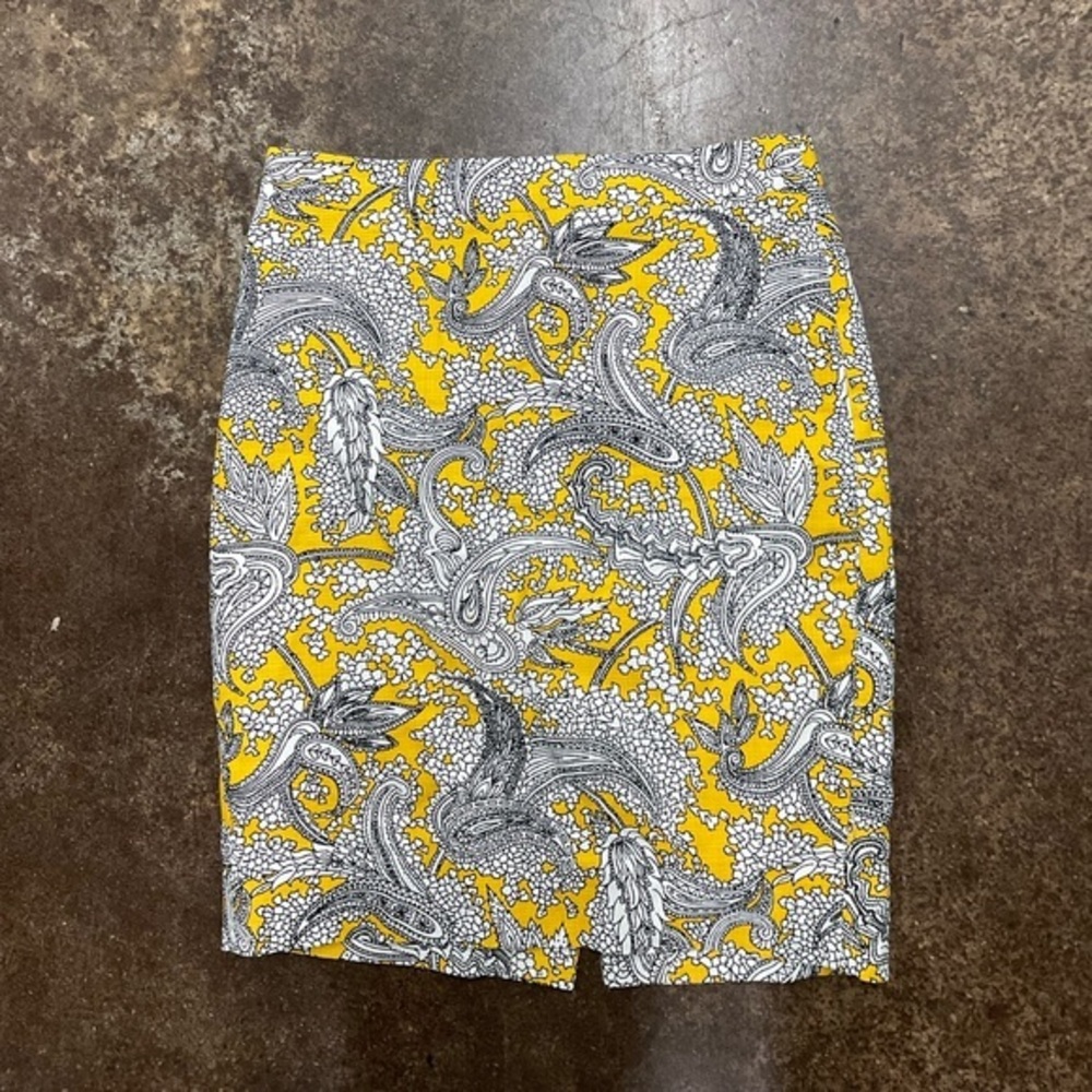 J Crew Yellow and Black Paisley Print Skirt Size 0